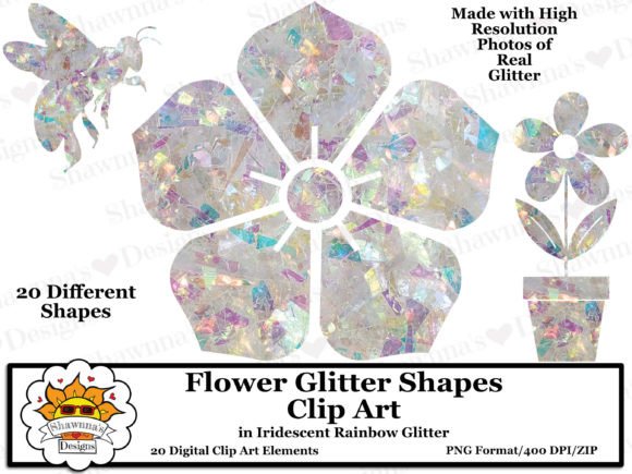 Download Rainbow Glitter Flower Shapes Clipart Se - Shapes Collection