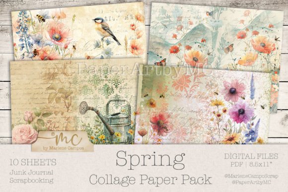 Download Spring Collage Paper, Junk Journal Pages - Spring Collection