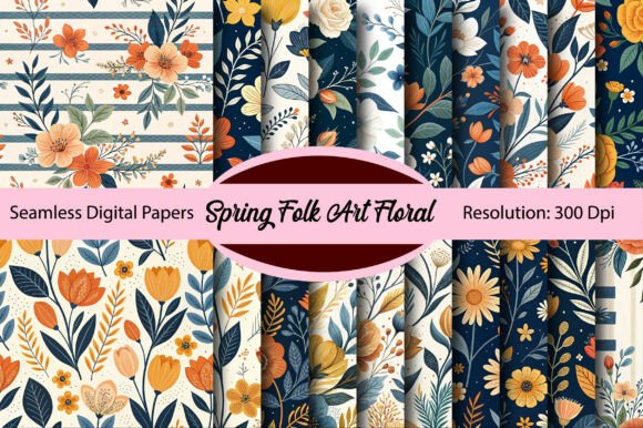 Download Spring Folk Art Floral Digital Paper - Spring Collection